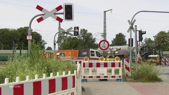 Ein gesperrter Bahnübergang. © Screenshot 