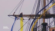 Eine Person auf einem Masten eines Traditionsschiffes. © Screenshot 