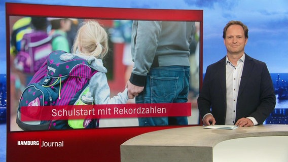 Moderator Christian Buhk vor einem Beitrag über den Schulstart an Hamburger Schulen. © Screenshot 