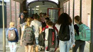 Eine Aufnahme von Schüler_innen, die mit Rücken zur Kamera in ein Schulgebäude gehen. © Screenshot 
