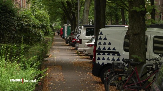 Senkrecht parkende Autos stehen auf einem Fußweg. © Screenshot 