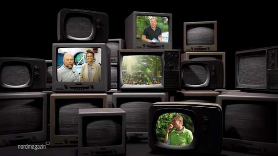 Verschiedene Sendungen des NDR Mecklenburg-Vorpommerns, laufen auf alten Röhrenfernsehern © Screenshot 