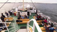 Bootsfahrt zurück nach Warnemünde, nachdem der Veranstalter 50Hertz den Windpark Baltic 1 auf der Ostsee vorgestellt hat. © Screenshot 