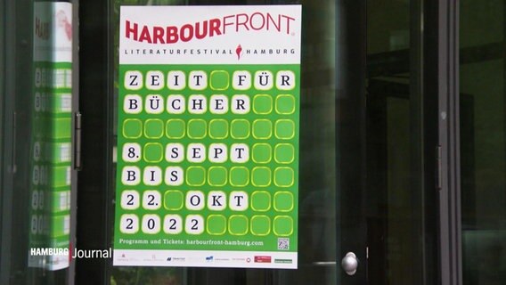 Ein Plakat wirbt für das Harbour Front Literaturfestival in Hamburg. © Screenshot 