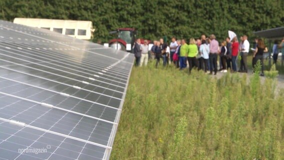 Ein Solarpark mit Menschen im Hintergrund. © Screenshot 