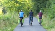 Drei Fahrradfahrer fahren nebeneinander auf einem Wanderweg. © Screenshot 