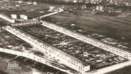 Historisches Schwarz-Weiß-Foto aus der Vogelperspektive von der Wohnsiedlung in Celle im Bauhaus-Stil. © Screenshot 