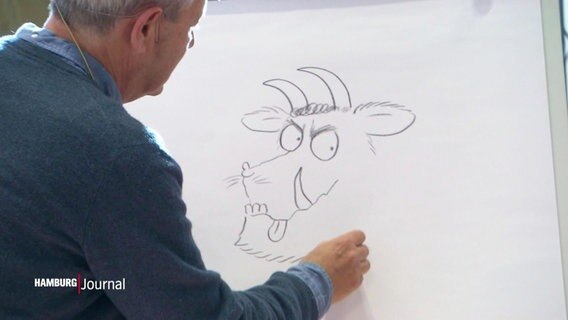 Axel Scheffler zeichnet den Grüffolo. © Screenshot 