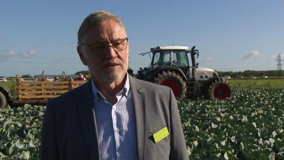 Landwirt Karl Albert Brand gibt ein Interview auf einem Feld mit Kohlköpfen. © Screenshot 