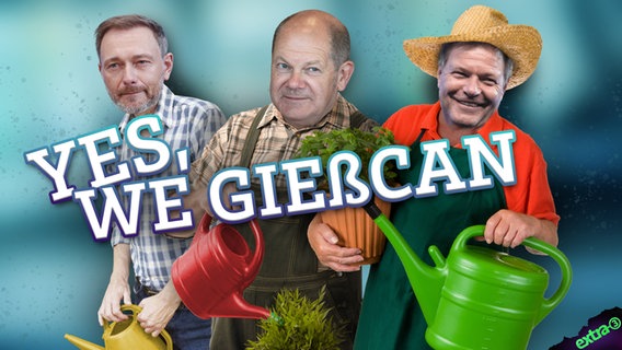 Christian Lindner, Olaf Scholz und Robert Habeck mit einer Gießkanne! © NDR 