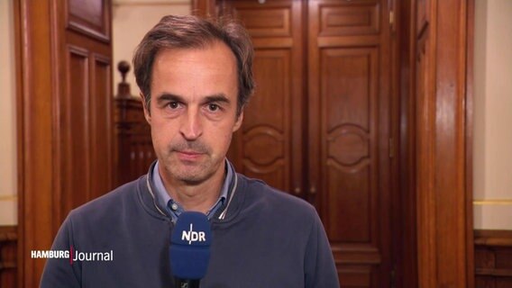 Der Reporter Lars Pegelow berichtet aus dem Rathaus. © Screenshot 