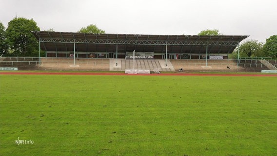 Ein leeres Fußballfeld und die Tribüne im Hintergrund. © Screenshot 