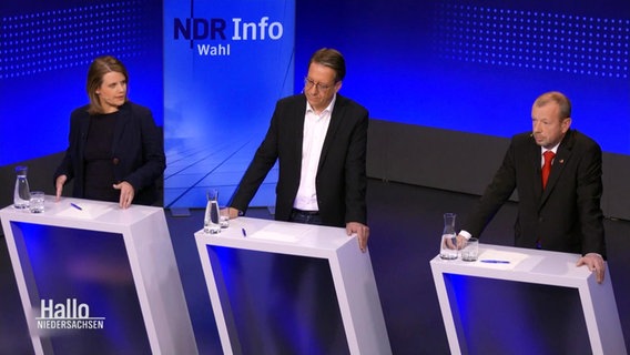 Drei Spitzenkandidaten bei einer TV-Wahldebatte. © Screenshot 