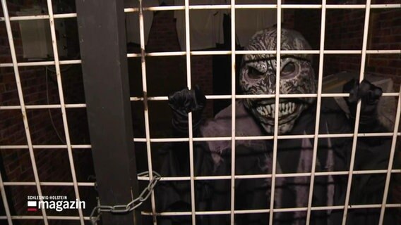 Eine Figur mit gruseliger Maske hinter Gittern © Screenshot 