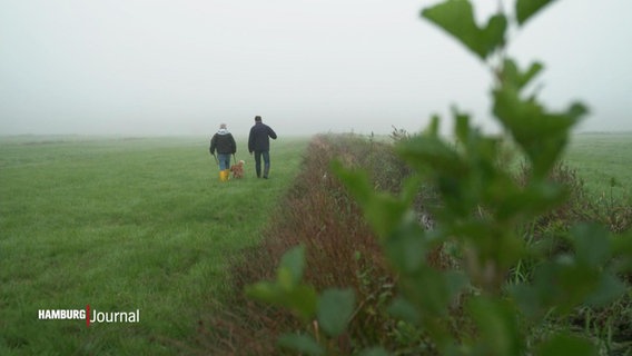 Martin Jürgs (rechts) geht mit Georg E. Möller über ein mooriges Feld. Es ist diesig. © Screenshot 