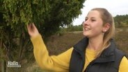 Heidekönigin Franziska Röhrs erklärt, warum Wachholder in der Heide so gut wachsen kann. © Screenshot 