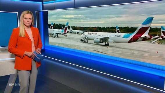 Juliane Möcklinghoff moderiert einen Beitrag über Streik am Hamburger Flughafen. © Screenshot 