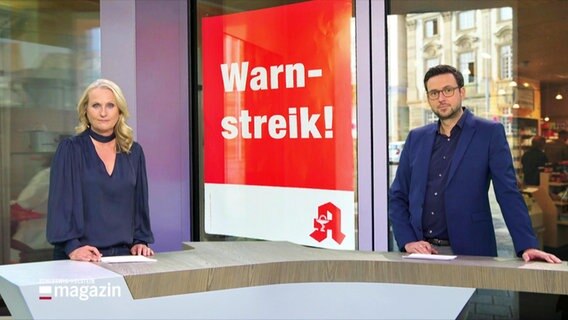 Harriet Heise und Christopher Scheffelmeier moderieren einen Beitrag zu den Apothekenwarnstreiken. © Screenshot 