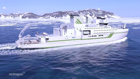 3D-Modell eines weiß-grünen Schiffs. © Screenshot 