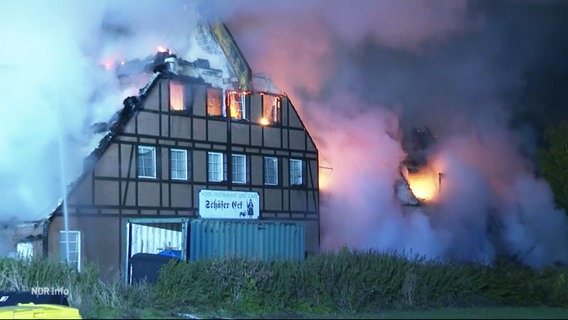 Eine brennende Flüchtlingsunterkunft nahe Wismar. © Screenshot 