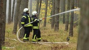 Zwei Feuerwehrleute üben das Löschen von Waldbränden © Screenshot 