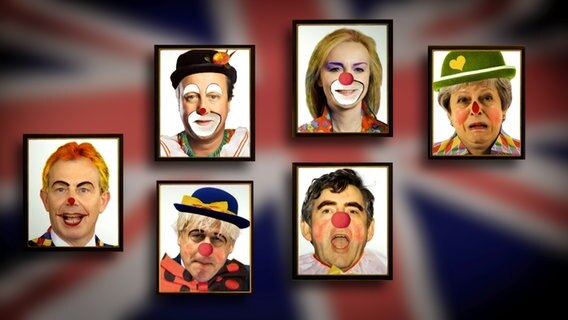 Die letzten Premierminister*innen Großbritanniens als Clowns © NDR 