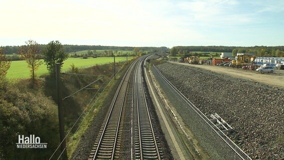 Eine Bahnstrecke und Umgebung. © Screenshot 