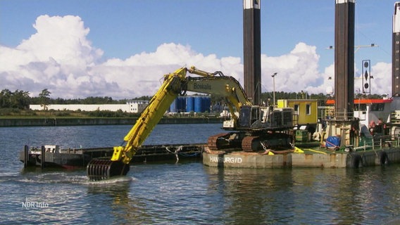 Ein Bagger auf einem Schwimmpoller . © Screenshot 