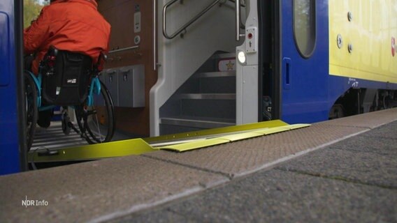Ein Rollstuhlfahrer fährt über eine manuelle Rampe in einen Metronom. © Screenshot 