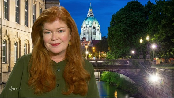 Die Reporterin Sophie Mühlmann berichtet aus Hannover. © Screenshot 