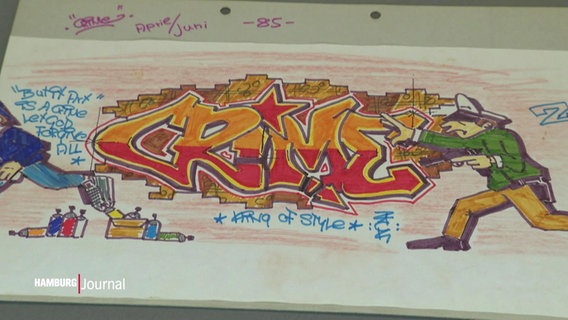 "Crime", wurde in ein Blackbook als Graffiti gezeichnet. © Screenshot 