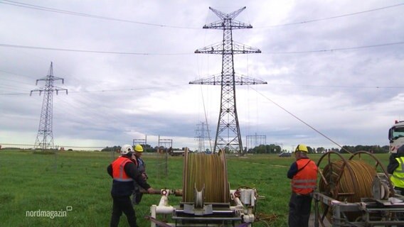 Arbeiter verlegen Stromleitungen oberirdisch. © Screenshot 