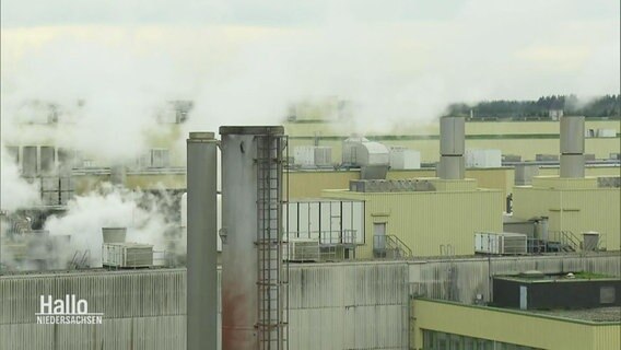 Die rauchende Schornseine und Dächer des Gaskraftwerks © Screenshot 