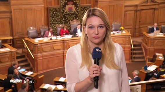 Ines Jacobi berichtet aus dem Hamburger Rathaus. © Screenshot 