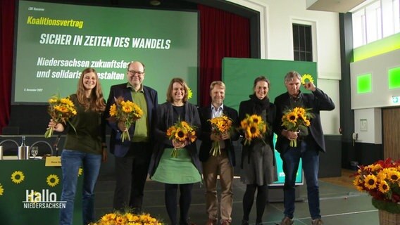 Grüne Vorsitzende auf der Bühne. © Screenshot 