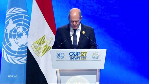 Bundeskanzler Olaf Scholz spricht auf der UN-Klimakonferenz in Sharm El Sheikh. © Screenshot 