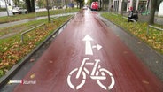 Ein roter Fahrradweg in Hamburg. © Screenshot 
