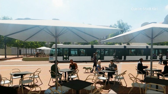 Eine Computeranimation der neuen Straßenbahn in Kiel. © Screenshot 