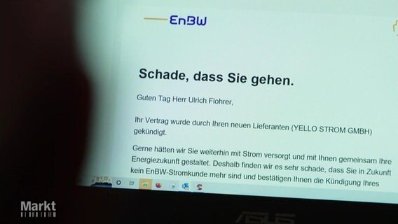 Aufnahme einer Stromvertragskündigung per E-Mail. © Screenshot 