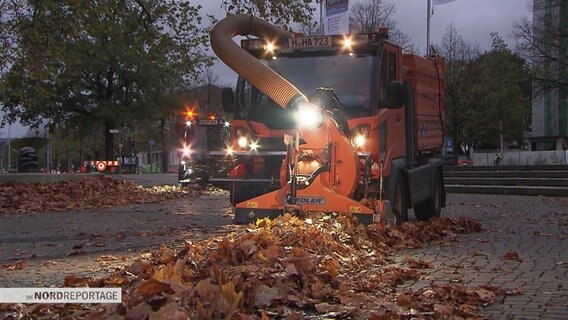 Ein Fahrzeug der Stadtreinigung saugt Laub ein. © Screenshot 