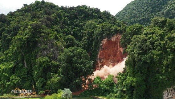 Ein Staubwolke nach einer Explosion in einer regenwaldähnlichen Landschaft. © Screenshot 
