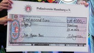 Der überreichte Scheck über 1000,- Euro. © Screenshot 