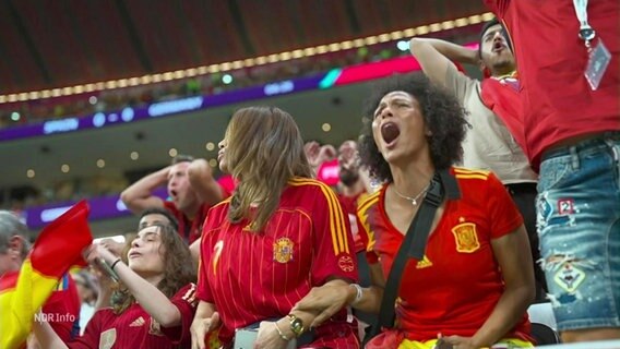 Spanische Fans bei der Fußball Weltmeisterschaft in Katar. © Screenshot 