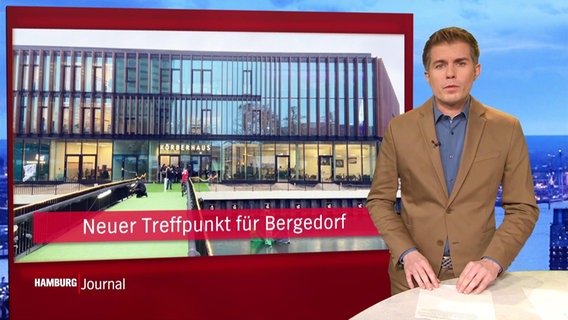 Nachrichtensprecher Carl-Georg Salzwedel moderiert den Beitrag über das neue Körberhaus in Bergedorf. © Screenshot 