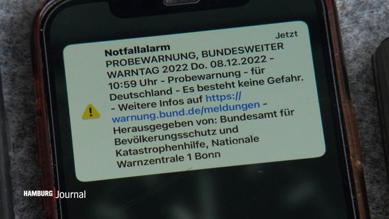 Probewarnmeldung als Push-Nachricht auf einem Handy-Display. © Screenshot 