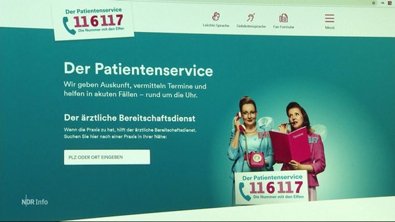 Website des Patientenservice 116117. © Screenshot 