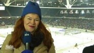 Sophie Mühlmann berichtet vom Eishockey-Derby zwischen Indians und Scorpions im Fußballstadion von Hannover 96. © Screenshot 