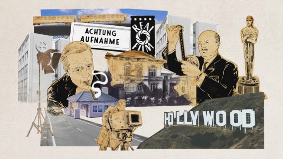 Collage mit den Begründern des Studio Hamburgs und dem Schriftzug "Hollywood". © Screenshot 