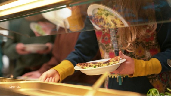 Eine Person füllt ihren Teller an einem Buffet. © Screenshot 