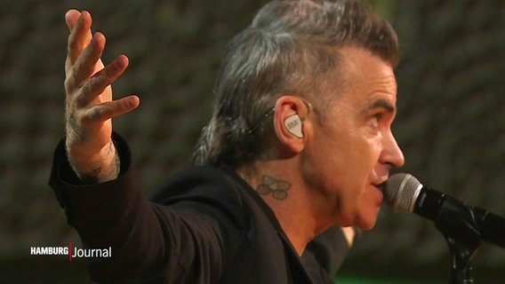 Der Sänger Robbie Williams auf der Bühne. © Screenshot 
